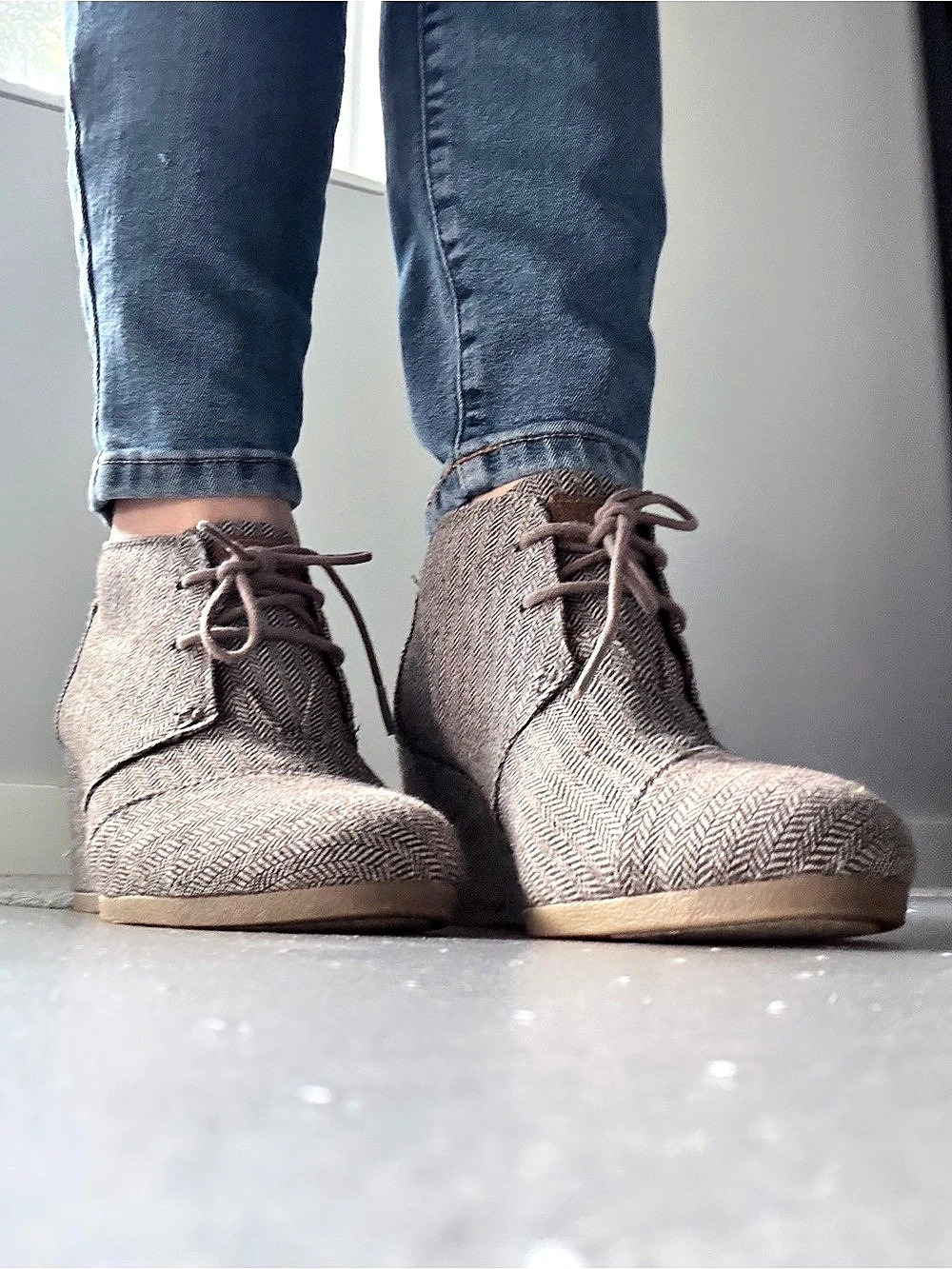 TOMS Desert Wedge Bootie Herringbone Wedge Booties US 8